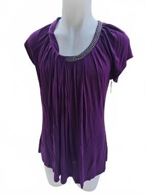 NEW FYLO Women's Purple Short Sleeve Blouse with Chain Detail, Size XL